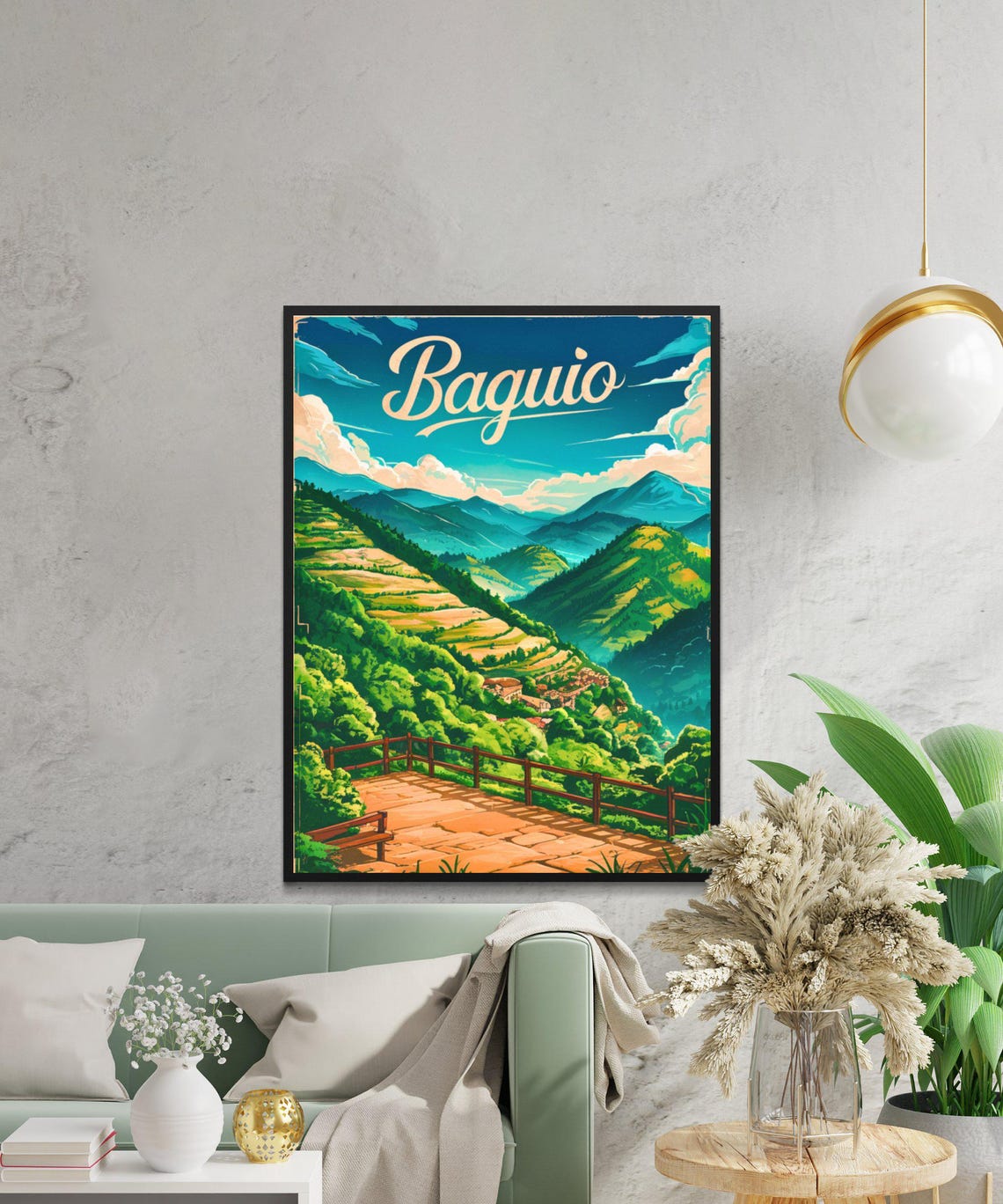 Baguio Philippines Green Mountain Valley Viewpoint Vintage Poster - Image 2
