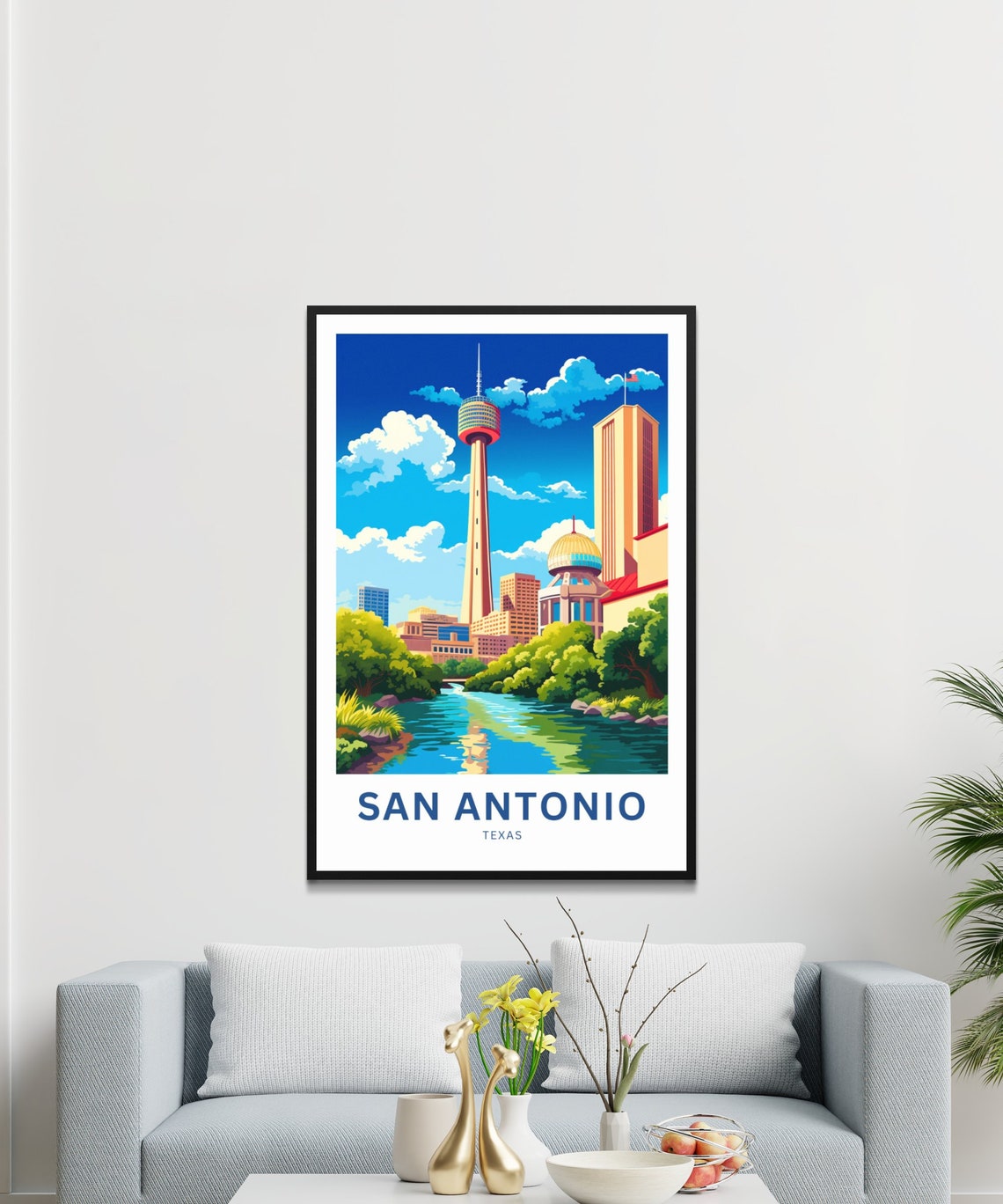 Personalized San Antonio Texas Tower River Custom Text Poster - Image 3