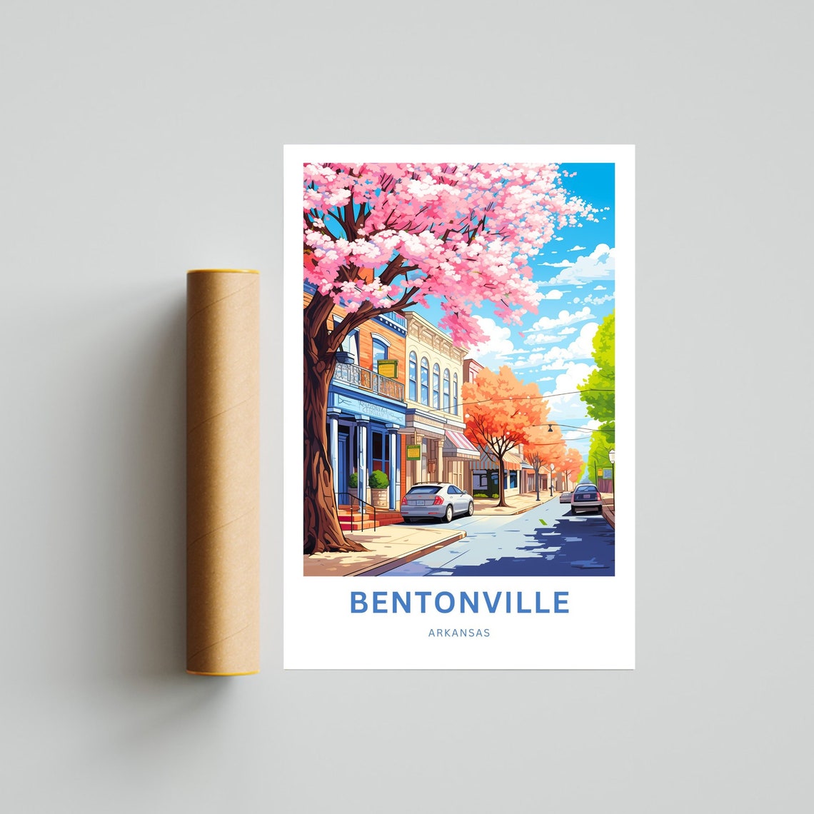 Personalized Bentonville Arkansas Cherry Blossom Street Travel Poster - Image 4