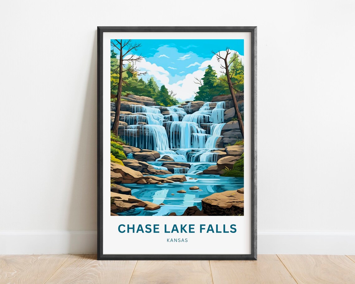Chase Lake Falls Kansas Tiered Waterfall Cascading Nature Poster