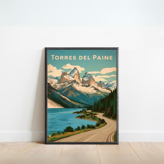 Torres Del Paine Vintage Travel Poster Torres Del Paine Print Chile Wall Art Framed Present Gift Chilean Present
