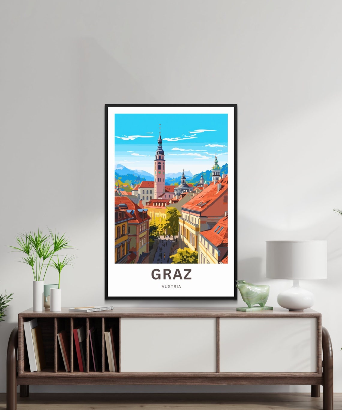 Graz Austria Old Town Street Tall Pink Tower Custom Travel Poster - Image 2