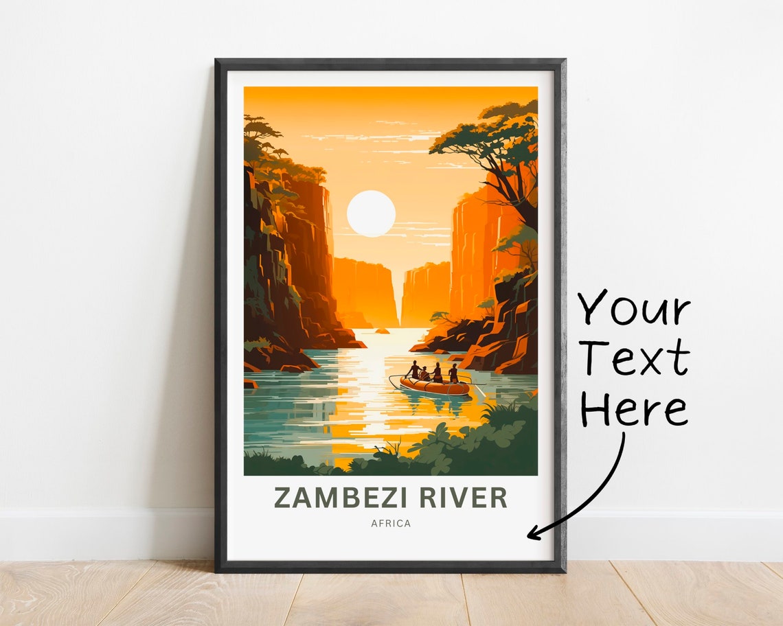 Zambezi River Africa Sunset Canoe Personalized Travel Poster