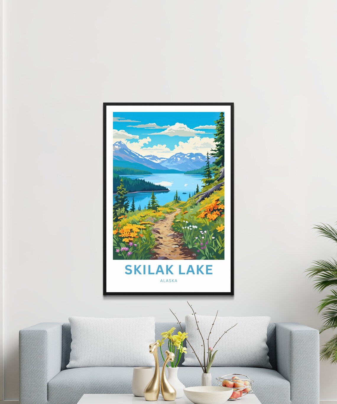Skilak Lake Alaska Golden Wildflower Trail Mountain View Poster - Image 2