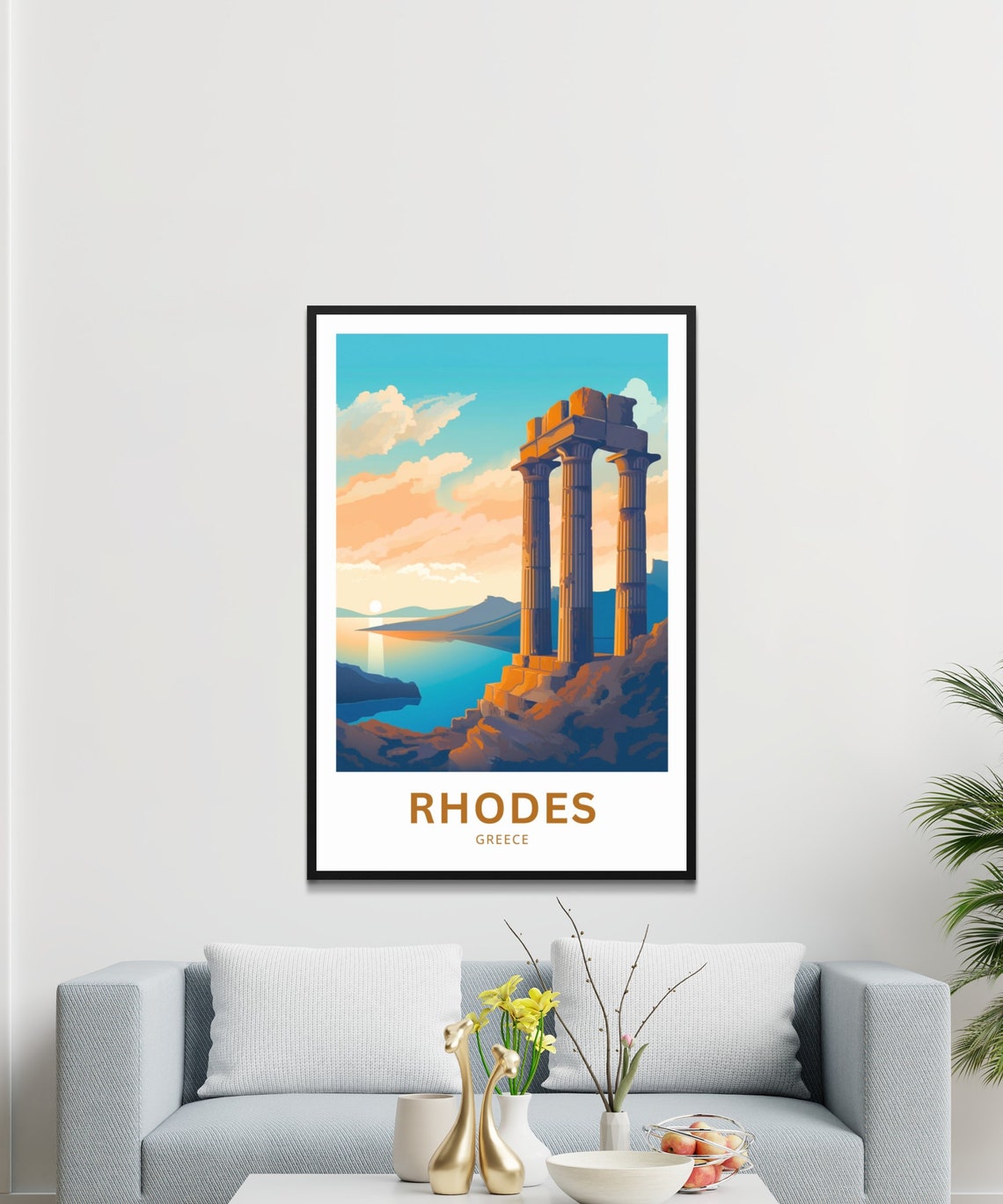 Rhodes Greece Ancient Stone Columns Sunset Coast Travel Poster - Image 4