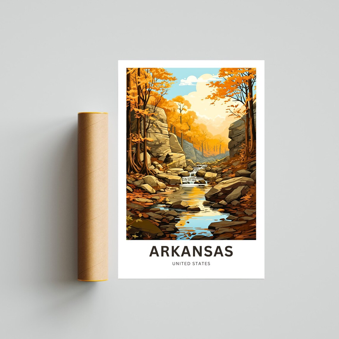 Arkansas Autumn Stream Golden Foliage Rocky Nature Travel Poster - Image 4