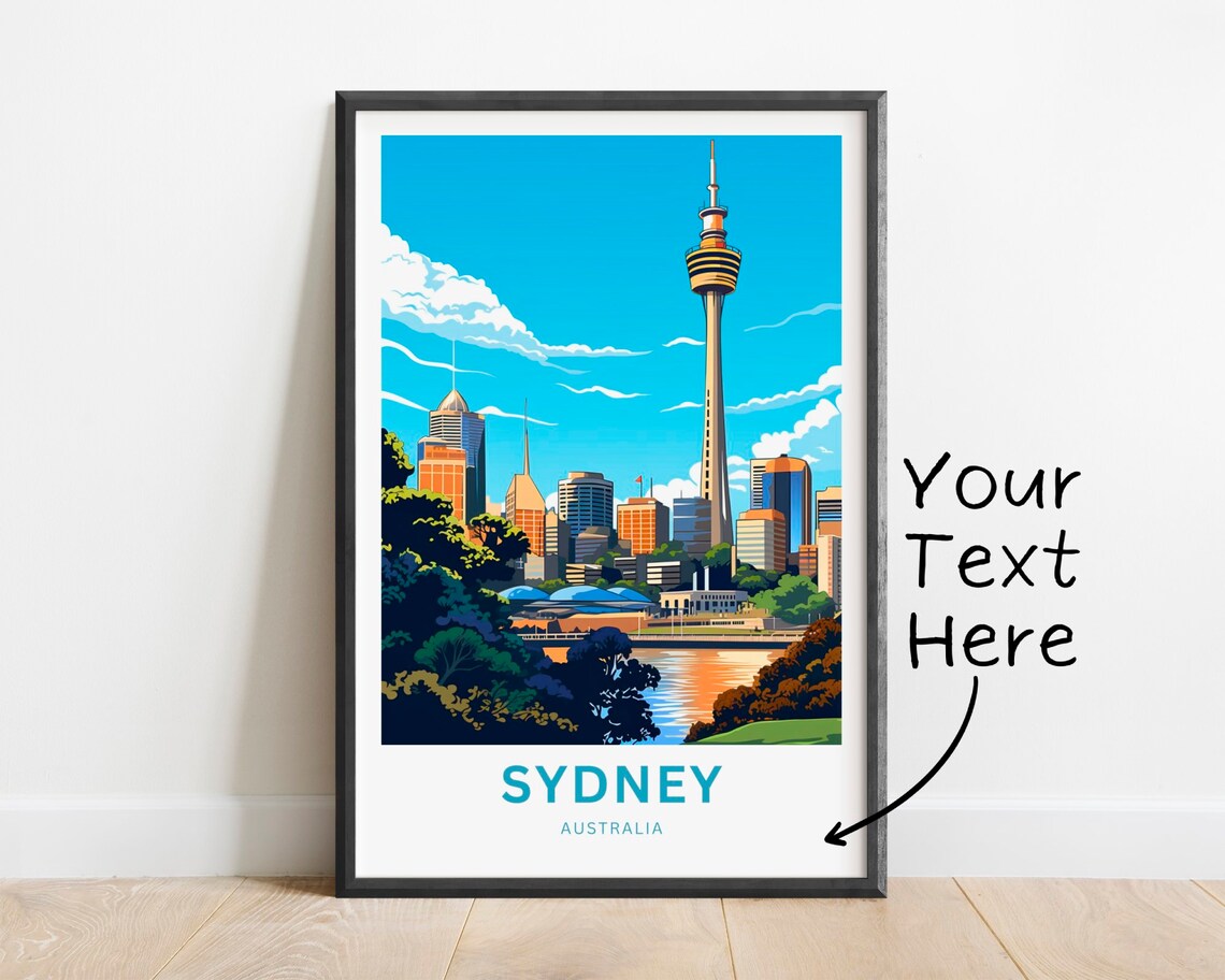 Sydney Australia Eye Tower Downtown Skyline Custom Travel Poster