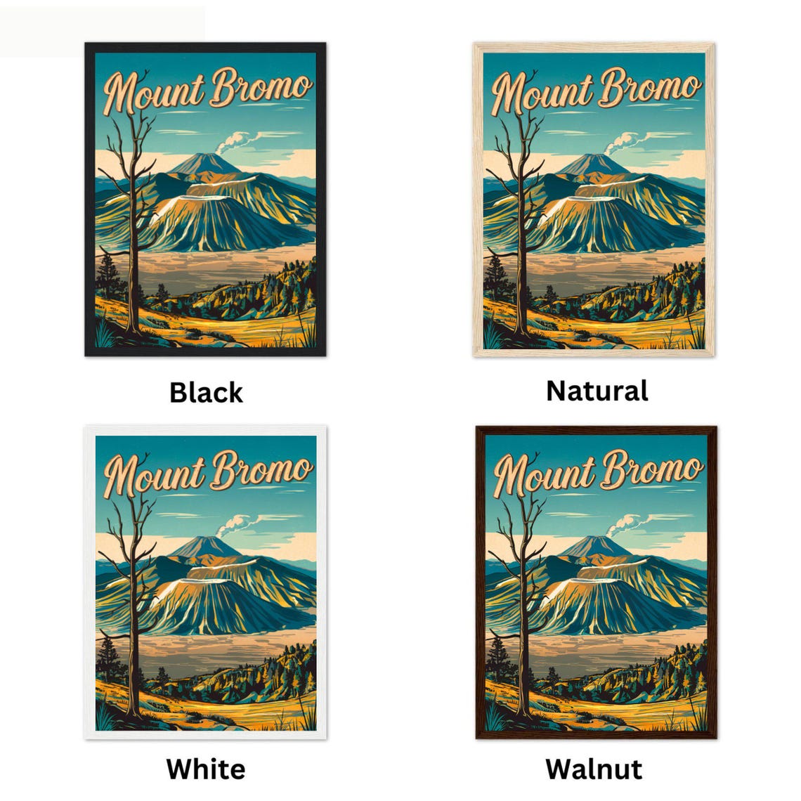 Mount Bromo Volcano Caldera Vintage Travel Poster With Bare Tree - Image 4
