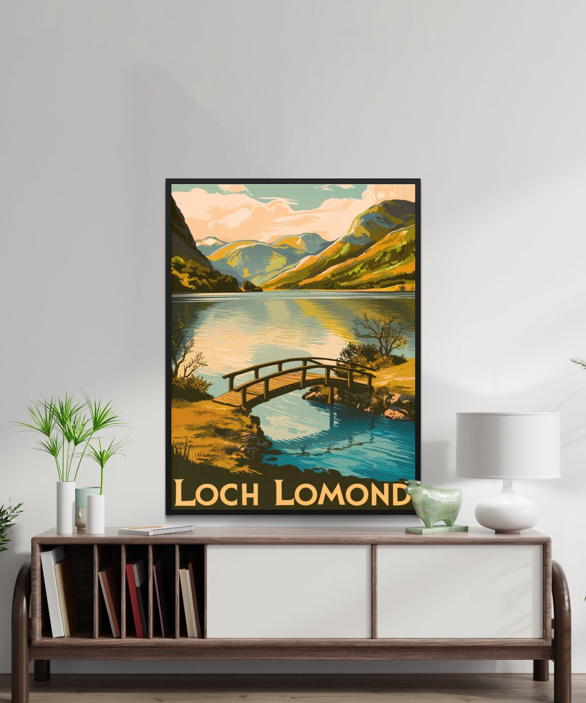 Loch Lomond Retro Wooden Bridge Calm Lake Mountain Scene Poster - Image 2