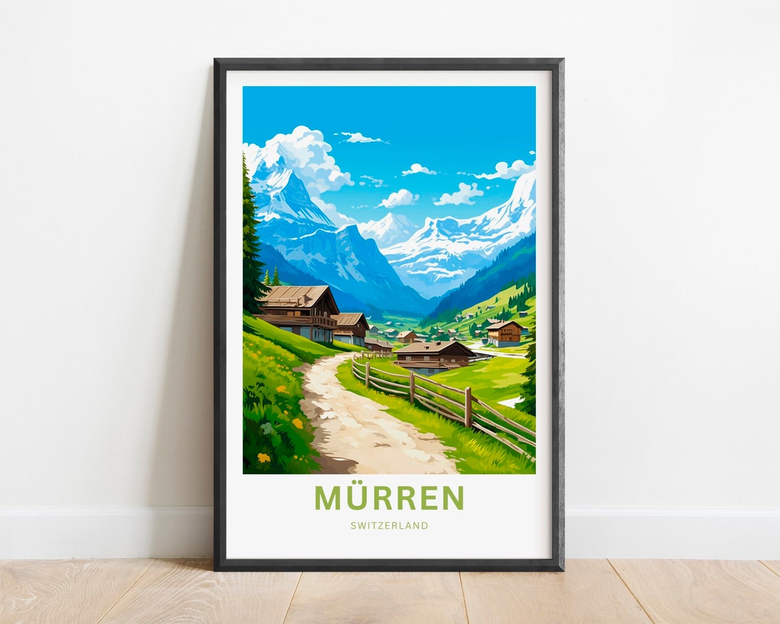 Murren Switzerland Alpine Chalets Snowy Peaks Mountain Travel Poster