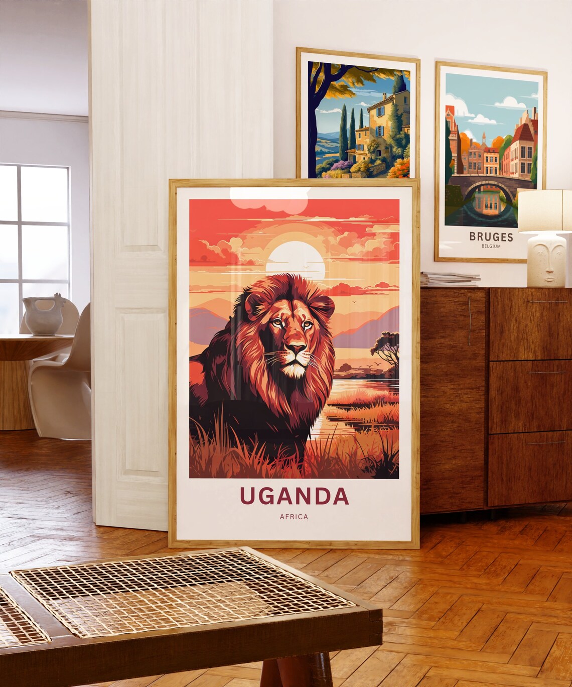 Uganda Africa Travel Poster Majestic Lion Portrait Sunset Wildlife - Image 5