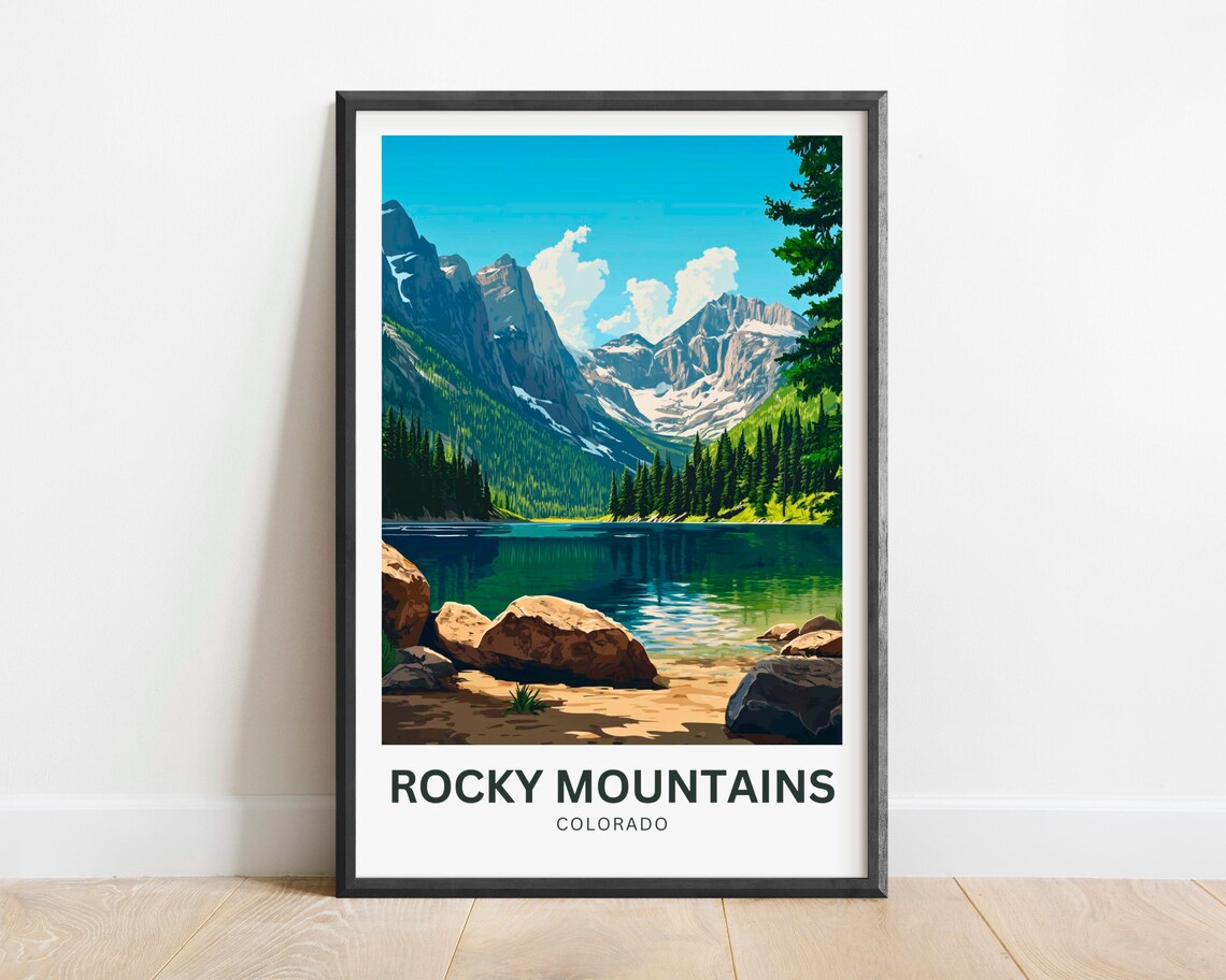 Rocky Mountains Colorado Rocky Shore Alpine View Travel Poster