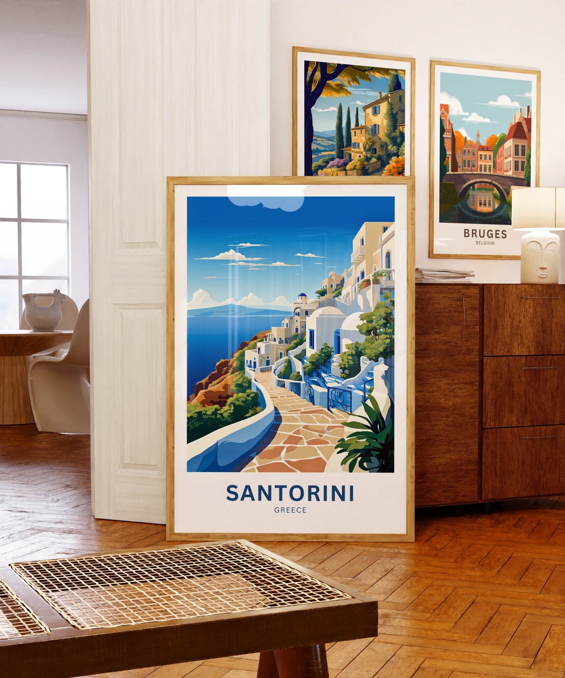 Santorini Greece Cliffside White Village Aegean Sea View Poster - Image 5