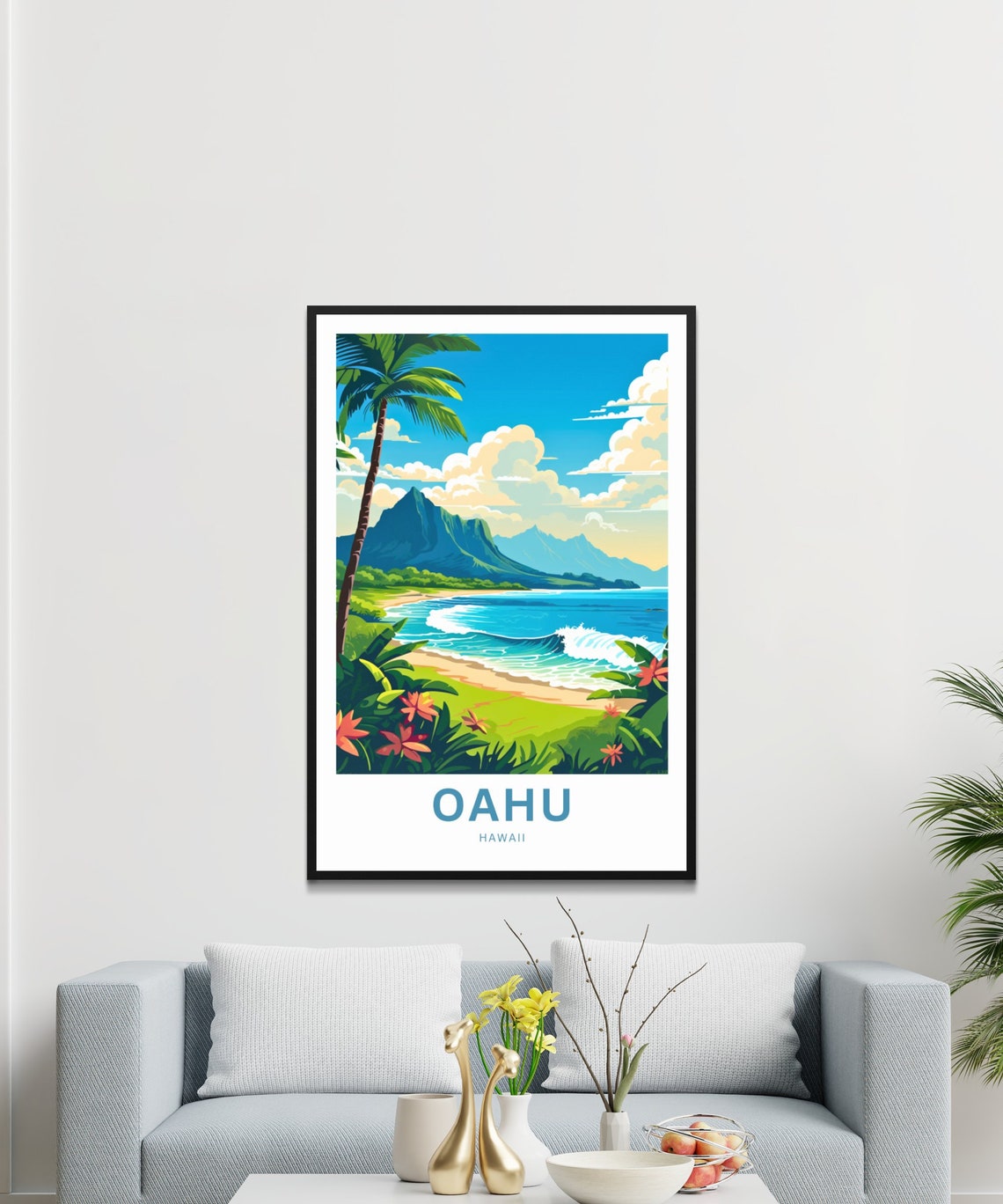 Personalized Oahu Hawaii Surf Waves Tropical Beach View Poster - Image 3