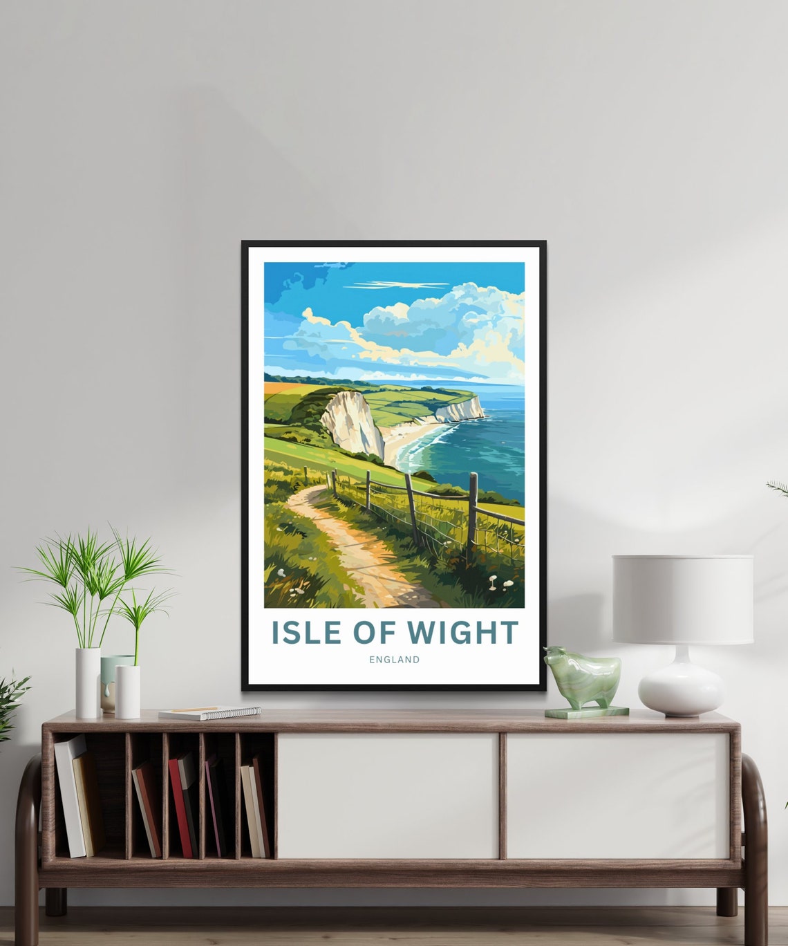 Isle of Wight England Cliff Top Path Blue Seaview Scene Poster - Image 2