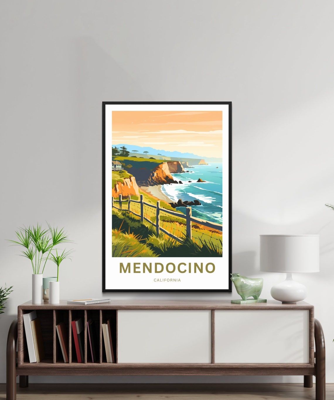 Mendocino California Cliff Sunset Customizable Coastal Travel Poster - Image 2