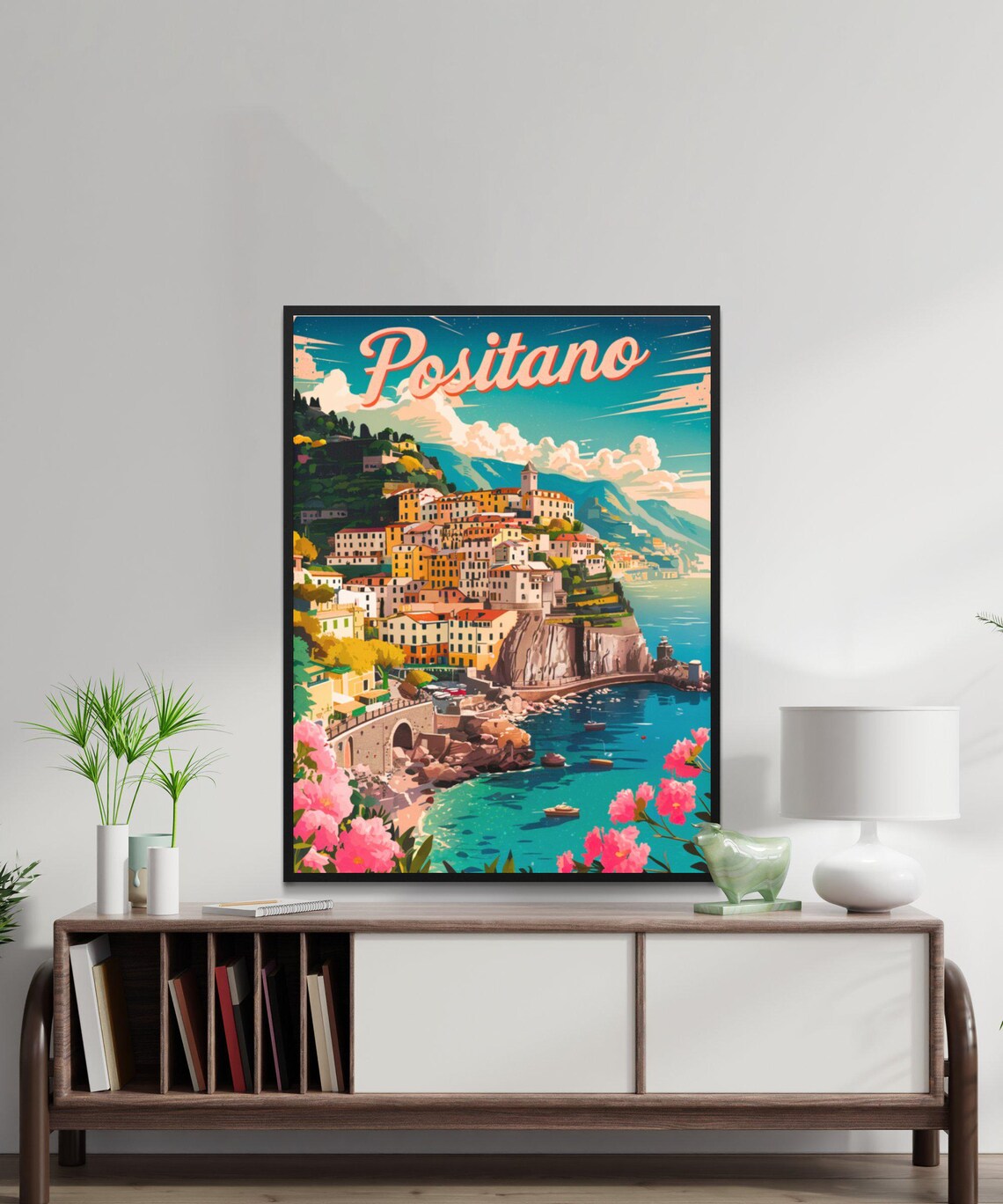 Positano Italy Amalfi Coast Harbor Town Floral Sunset Travel Poster - Image 3