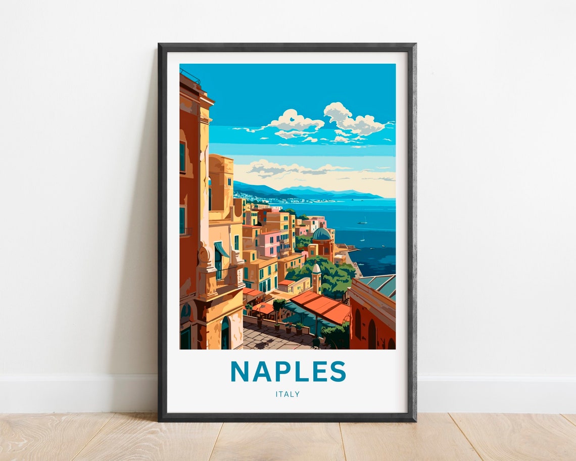 Naples Italy Hillside Old Town Street Blue Bay Coastal View Poster