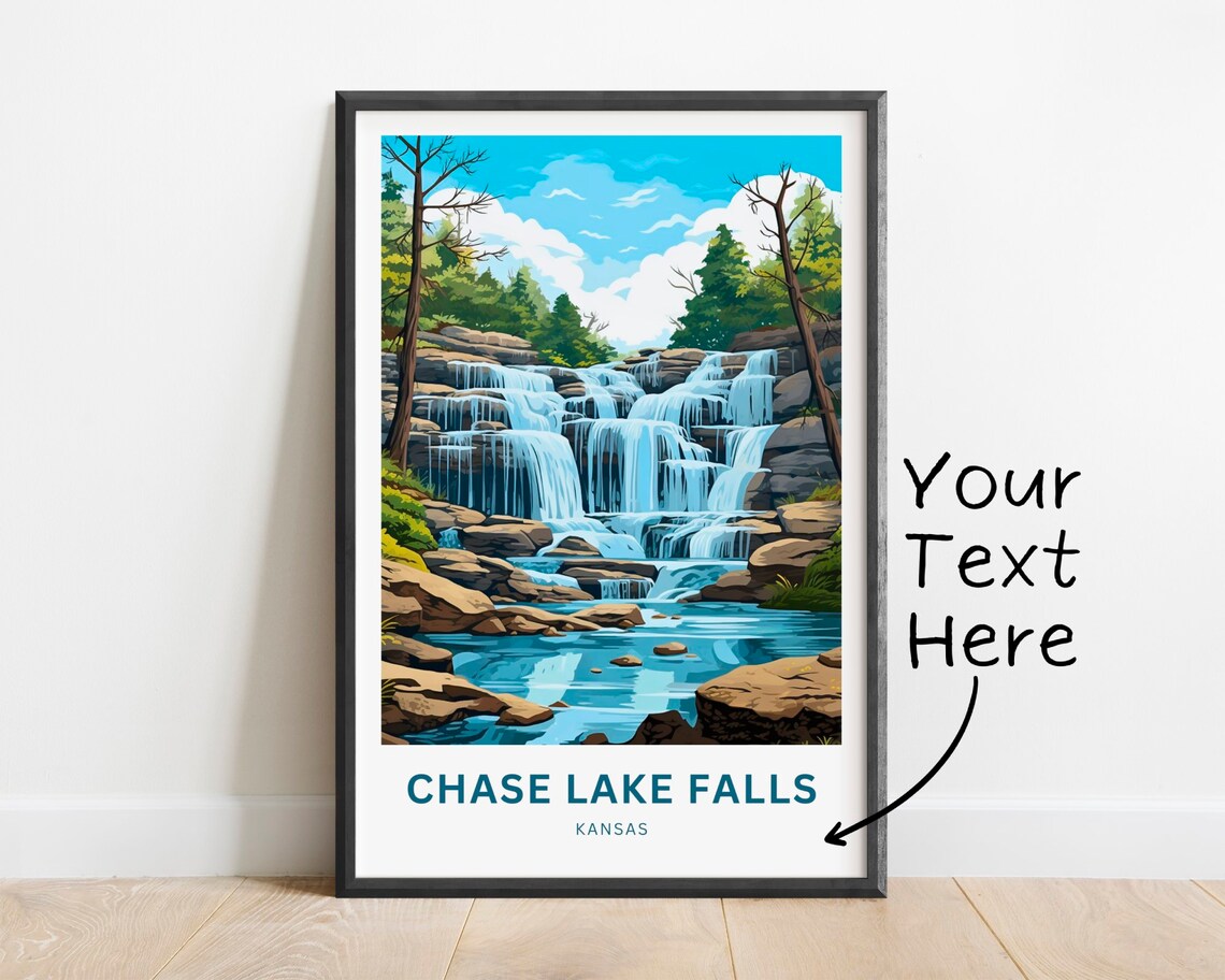 Chase Lake Falls Kansas Wide Cascading Waterfall Forest Poster