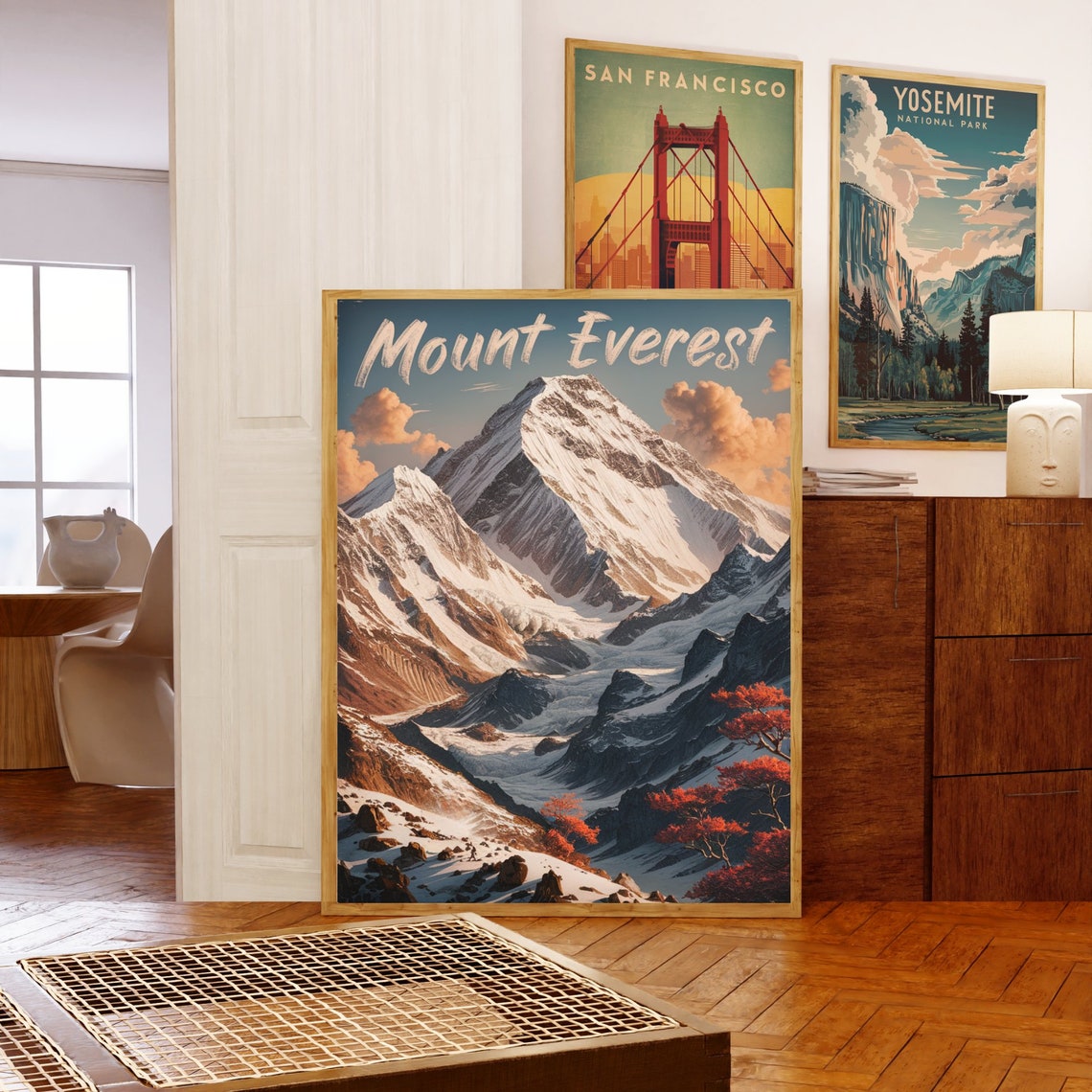 Mount Everest Autumn Maple Trees Snow Summit Clouds Vintage Poster - Image 5