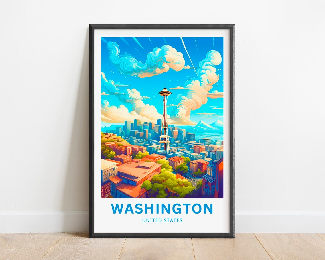 Washington Seattle Space Needle Skyline Cityscape Travel Poster