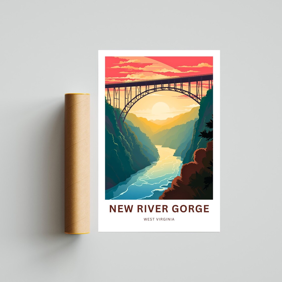 New River Gorge West Virginia Sunset Bridge View Travel Poster - Image 4