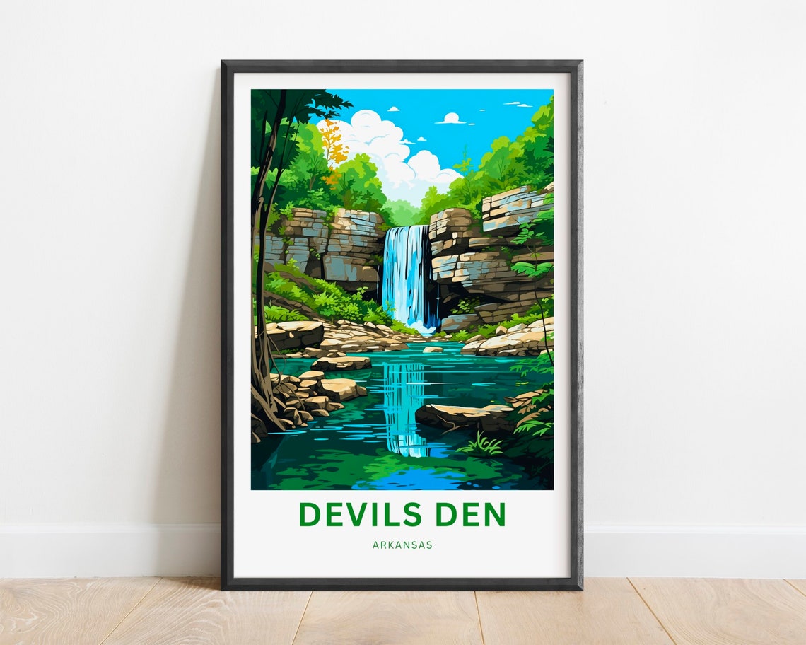Devils Den Arkansas Waterfall Reflection Serene Travel Art Poster