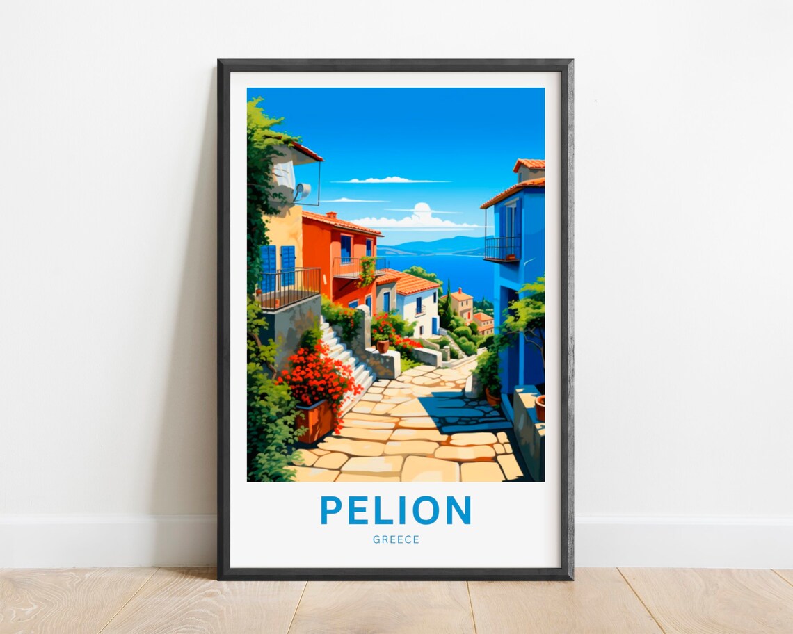 Pelion Greece Vibrant Coastal Village Lane by the Sea Poster