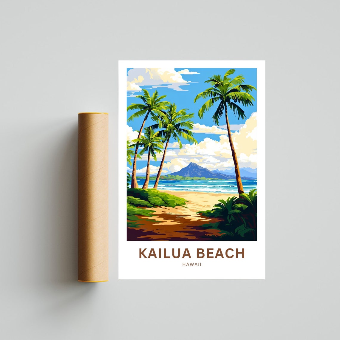 Kailua Beach Hawaii Tropical Mountain Personalized Travel Poster - Image 4