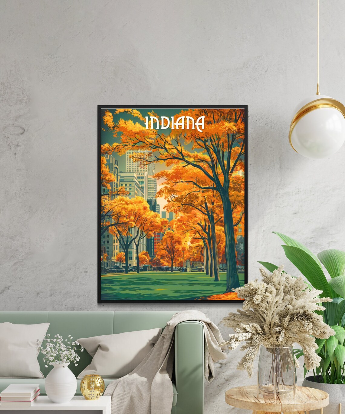 Indiana Autumn Fall Foliage City Park Golden Trees Travel Poster - Image 3