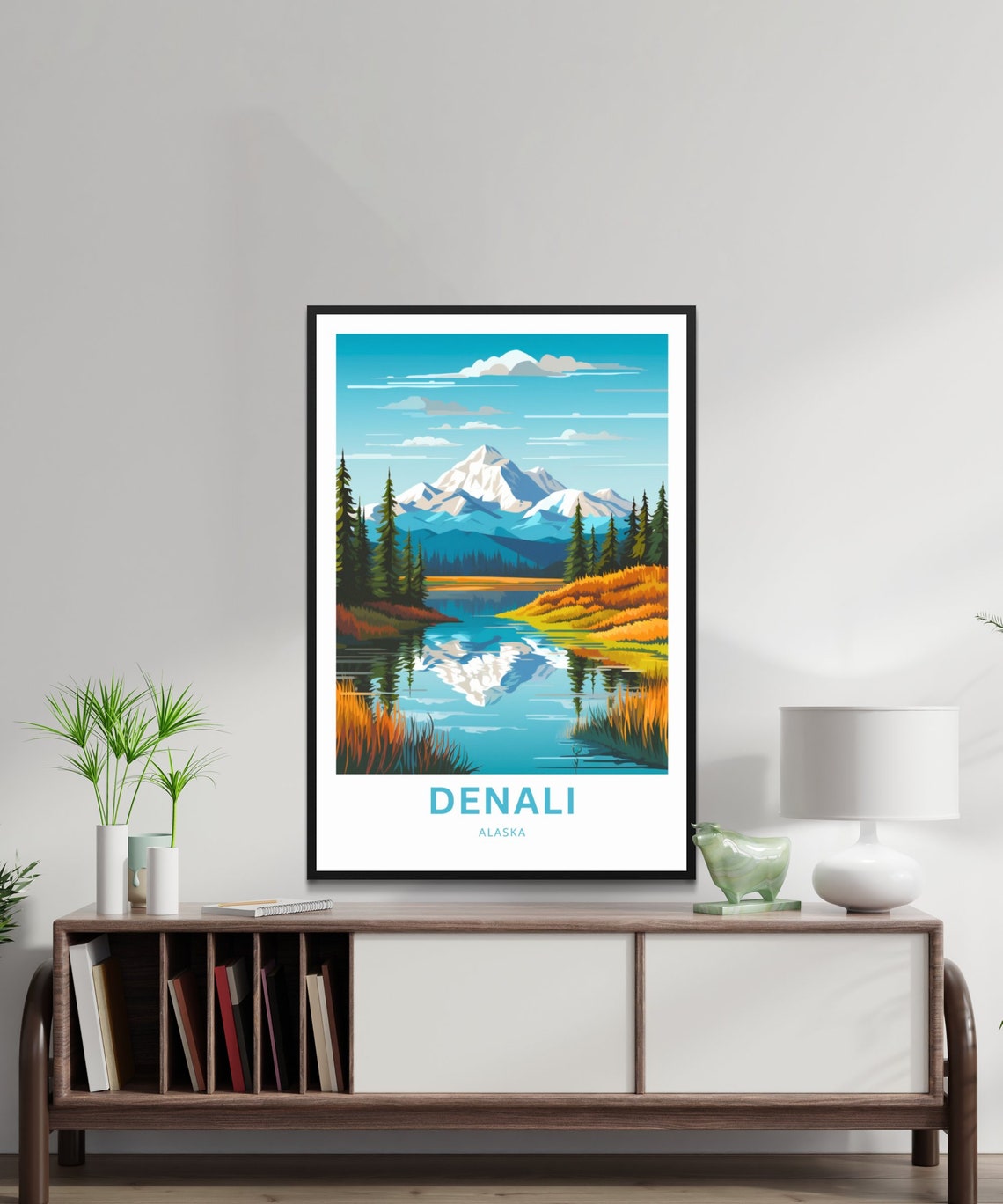 Personalized Denali Alaska Mountain Lake Reflection Travel Poster - Image 2