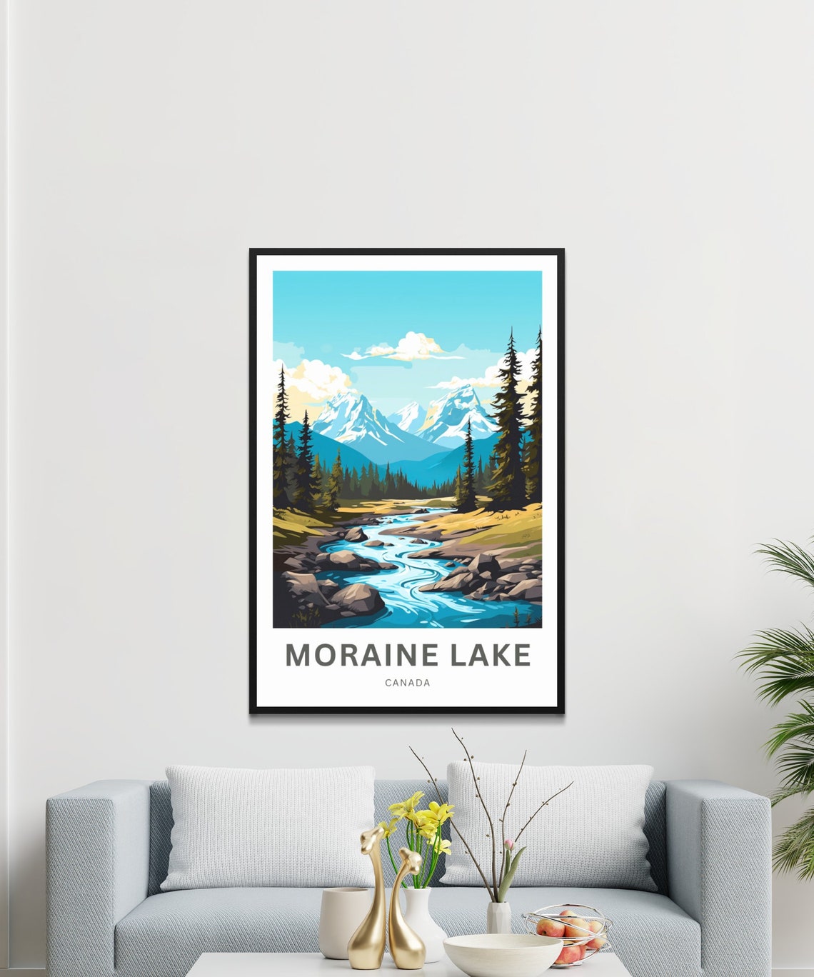 Moraine Lake Canada Mountain Stream Snowy Peaks Travel Poster - Image 3