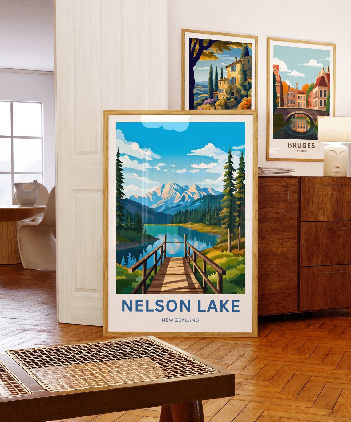 Nelson Lake New Zealand Wooden Jetty Lake Reflection Custom Poster - Image 5