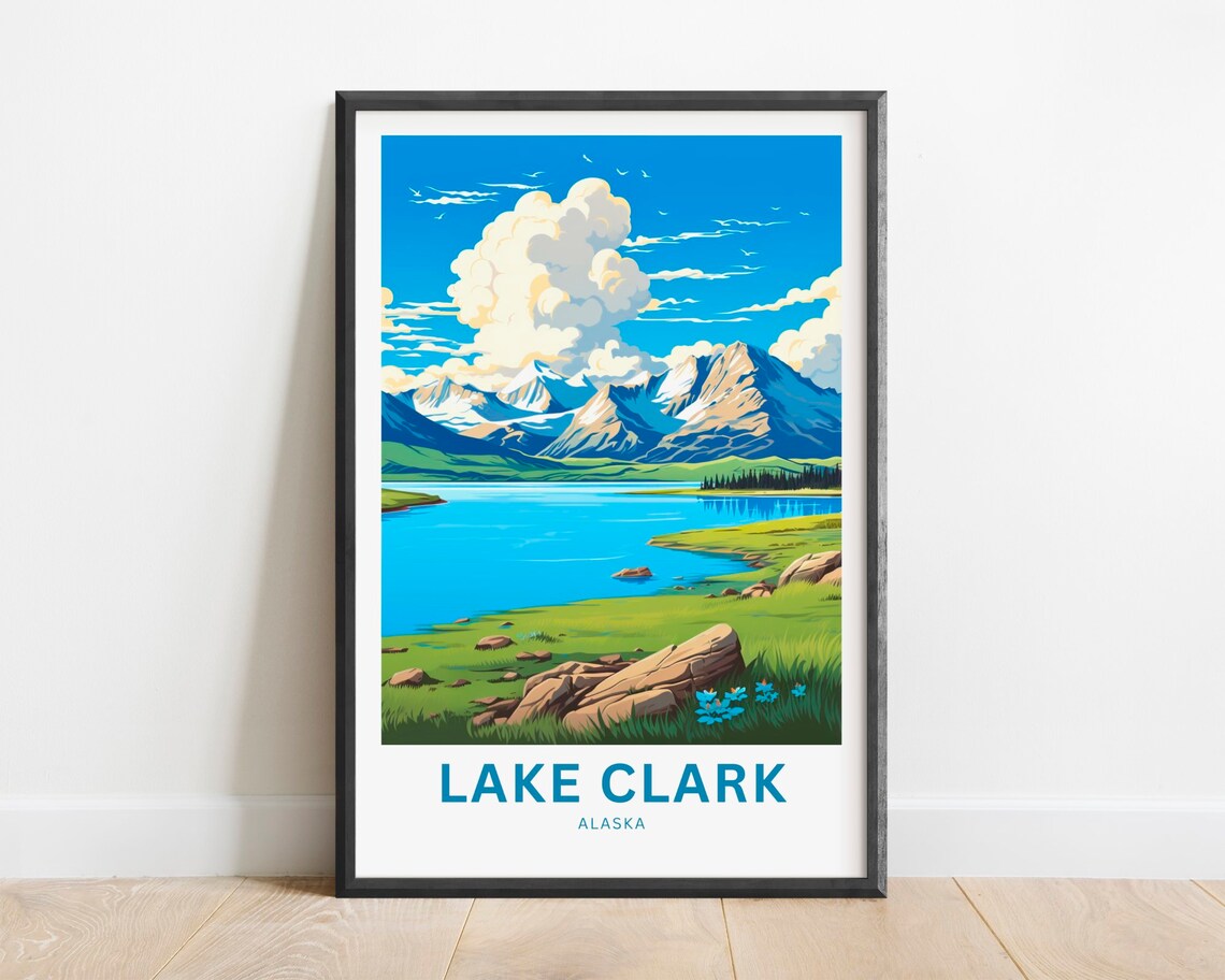Lake Clark Alaska Turquoise Lake Snowy Mountains Cloud Travel Poster