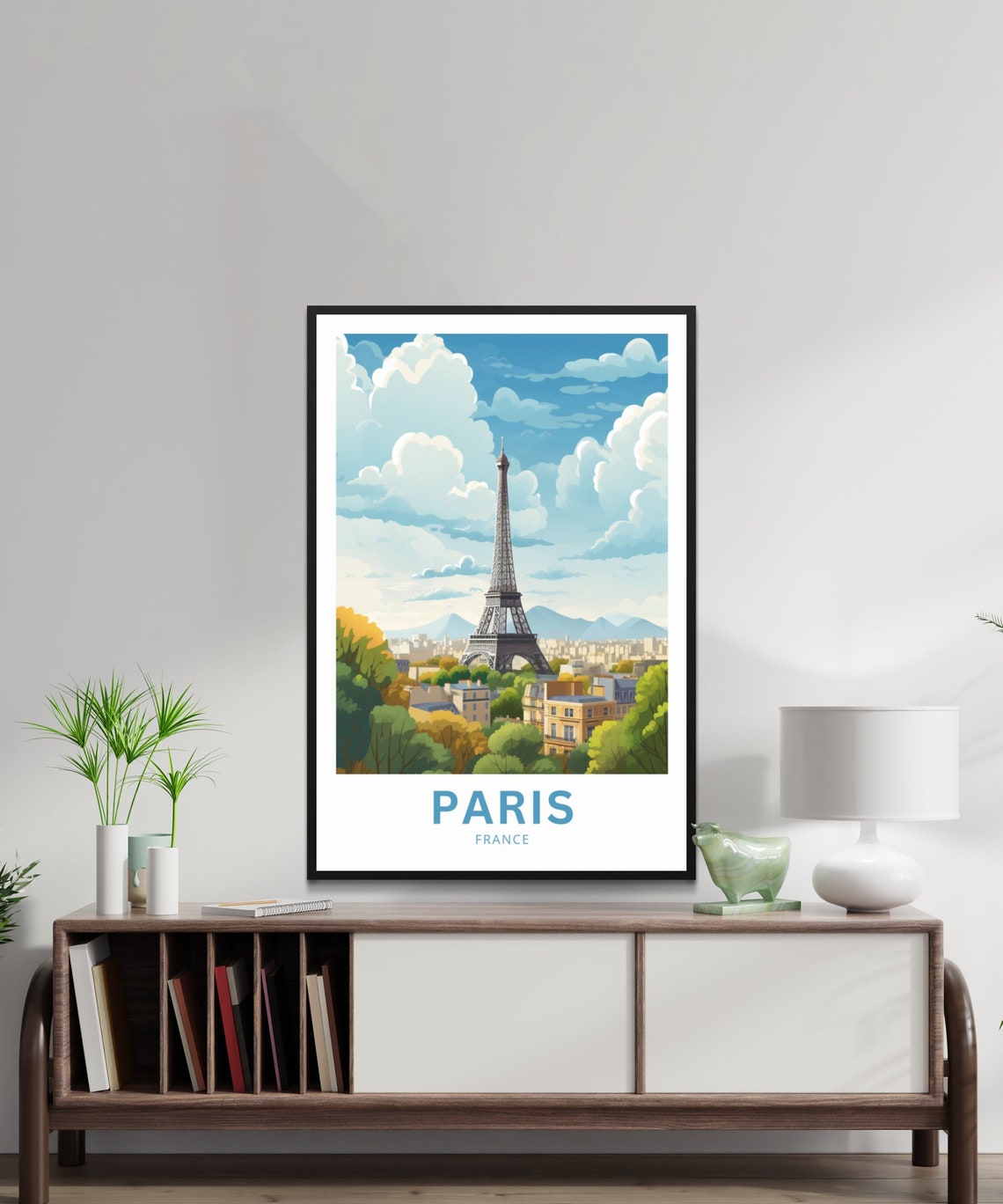 Paris France Eiffel Tower City Skyline Clouds Vintage Travel Poster - Image 3