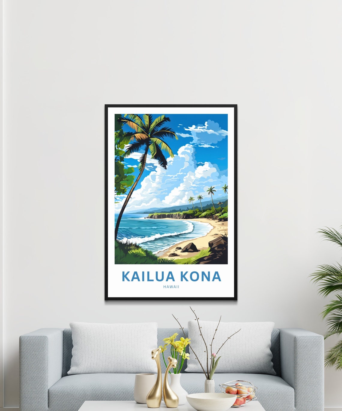 Kailua Kona Hawaii Leaning Palm and Curved Sandy Beach Poster - Image 2