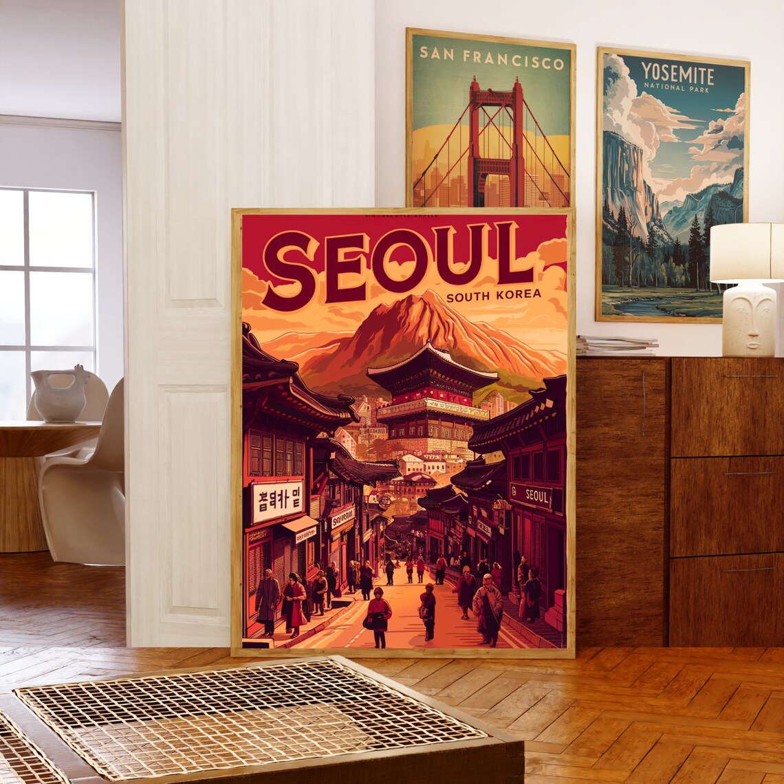 Seoul South Korea Old Town Temple Street Sunset Travel Poster - Image 5