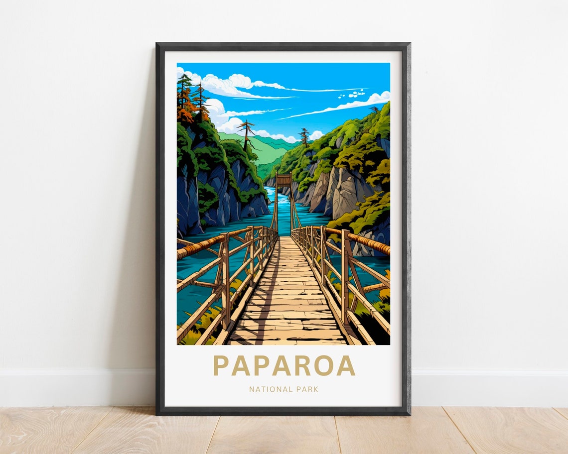 Paparoa National Park Wooden Swing Bridge Gorge River Travel Poster