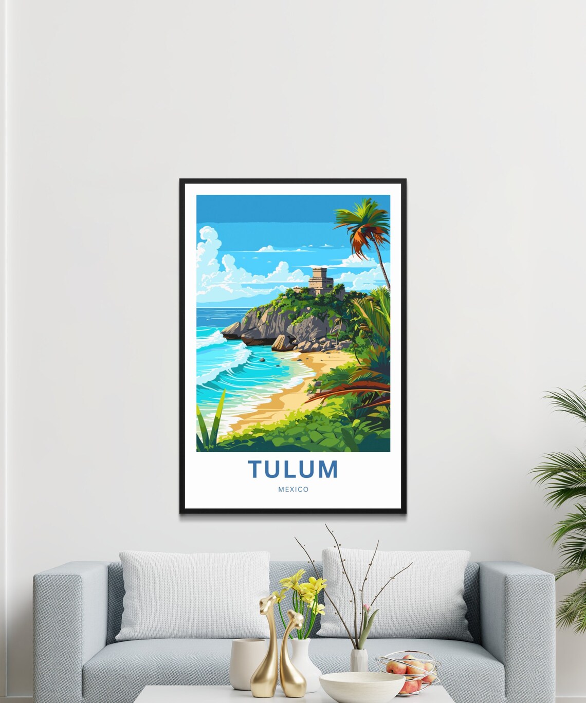 Tulum Mexico Mayan Cliff Ruins Caribbean Beach Custom Art Poster - Image 3