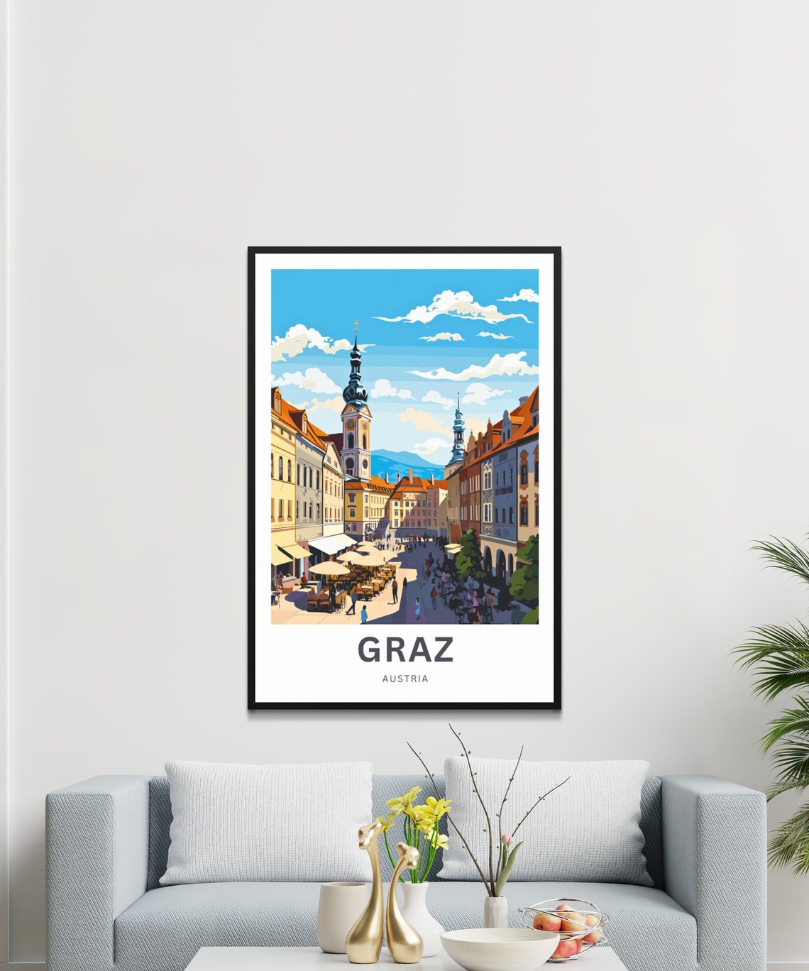 Graz Austria Lively Square Cafes Historic Towers Custom Poster - Image 3