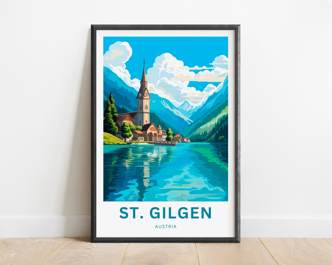 St. Gilgen Austria Lakeside Church Reflection Travel Art Poster