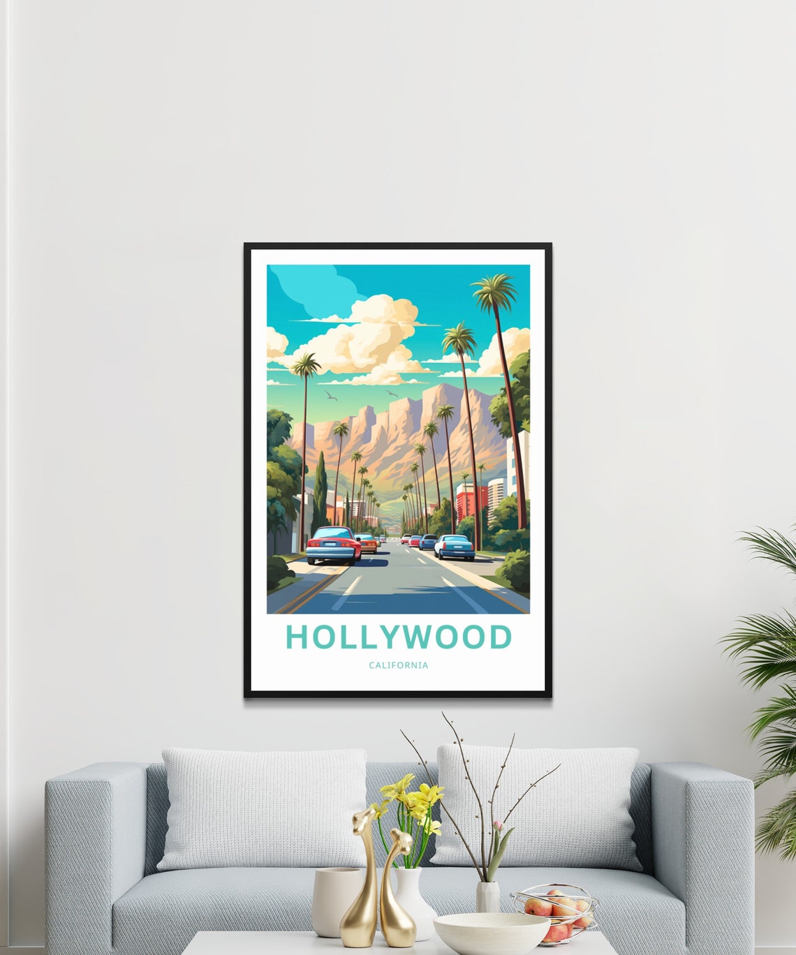 Hollywood California Sunset Palm Street Personalized Retro Poster - Image 3