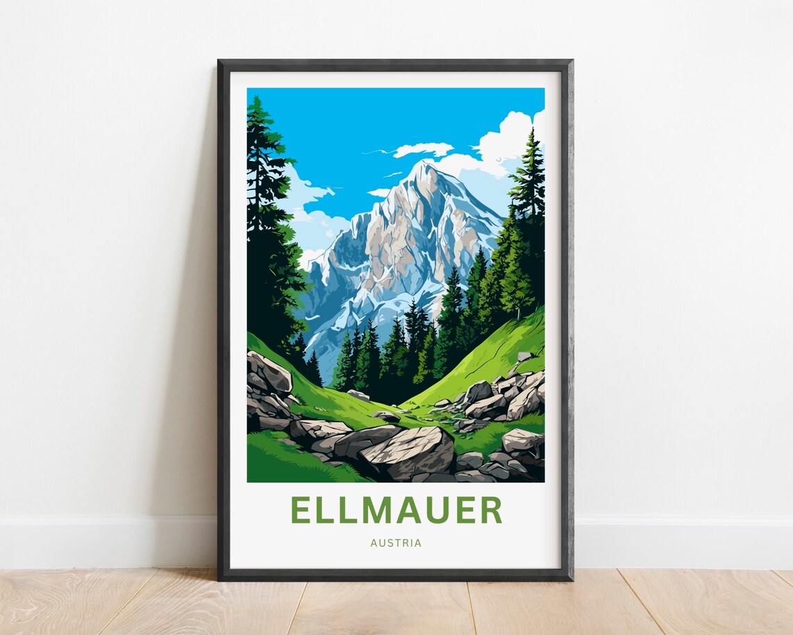 Ellmauer Austria Alpine Mountain Peak Meadow Vintage Travel Poster