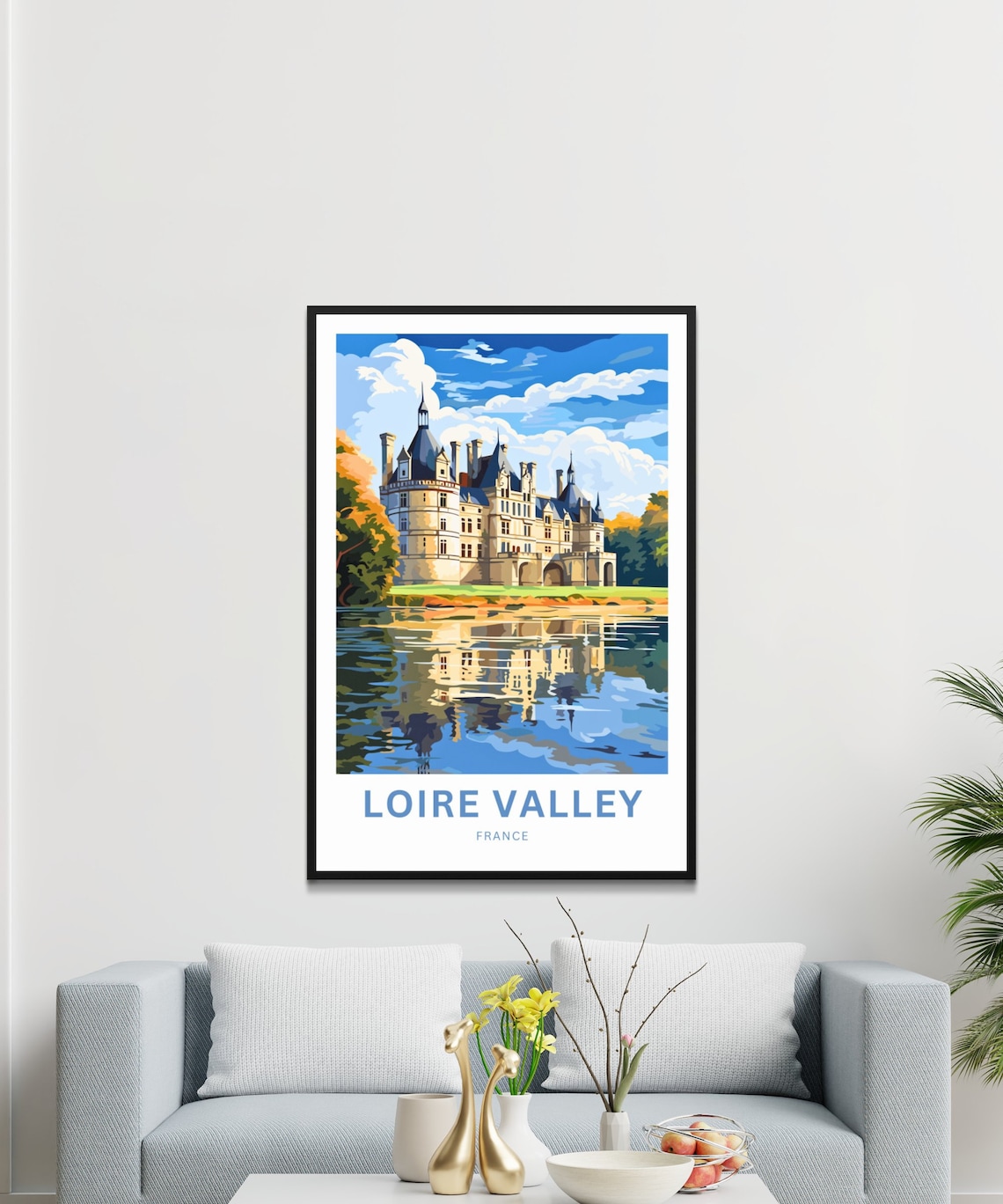 Loire Valley France Renaissance Chateau Lake Reflection Travel Poster - Image 3
