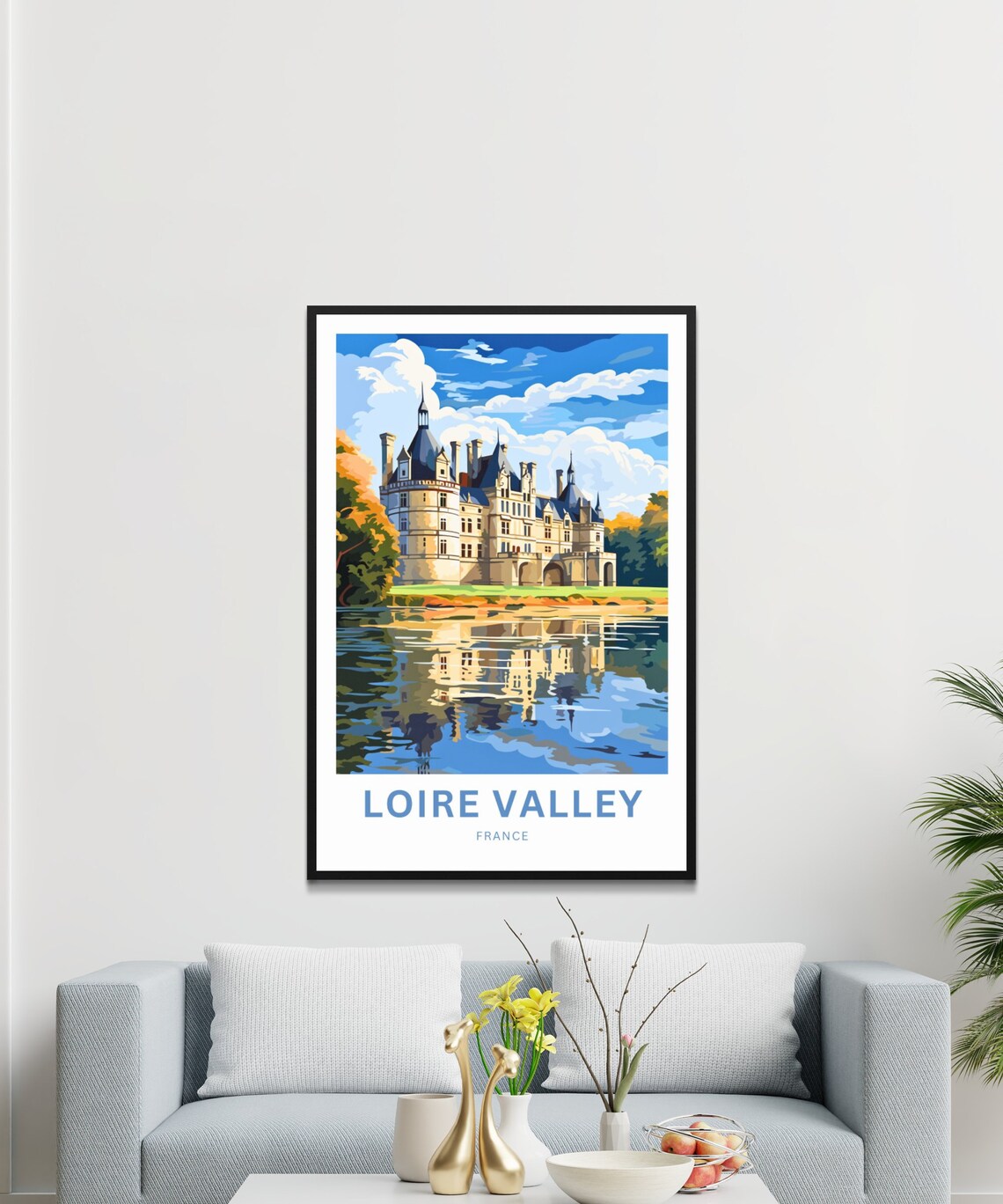Loire Valley France Travel Poster Chateau Reflection River Artwork - Image 3