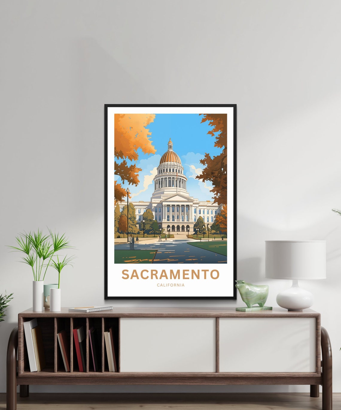 Sacramento California State Capitol Dome Autumn Trees Travel Poster - Image 2