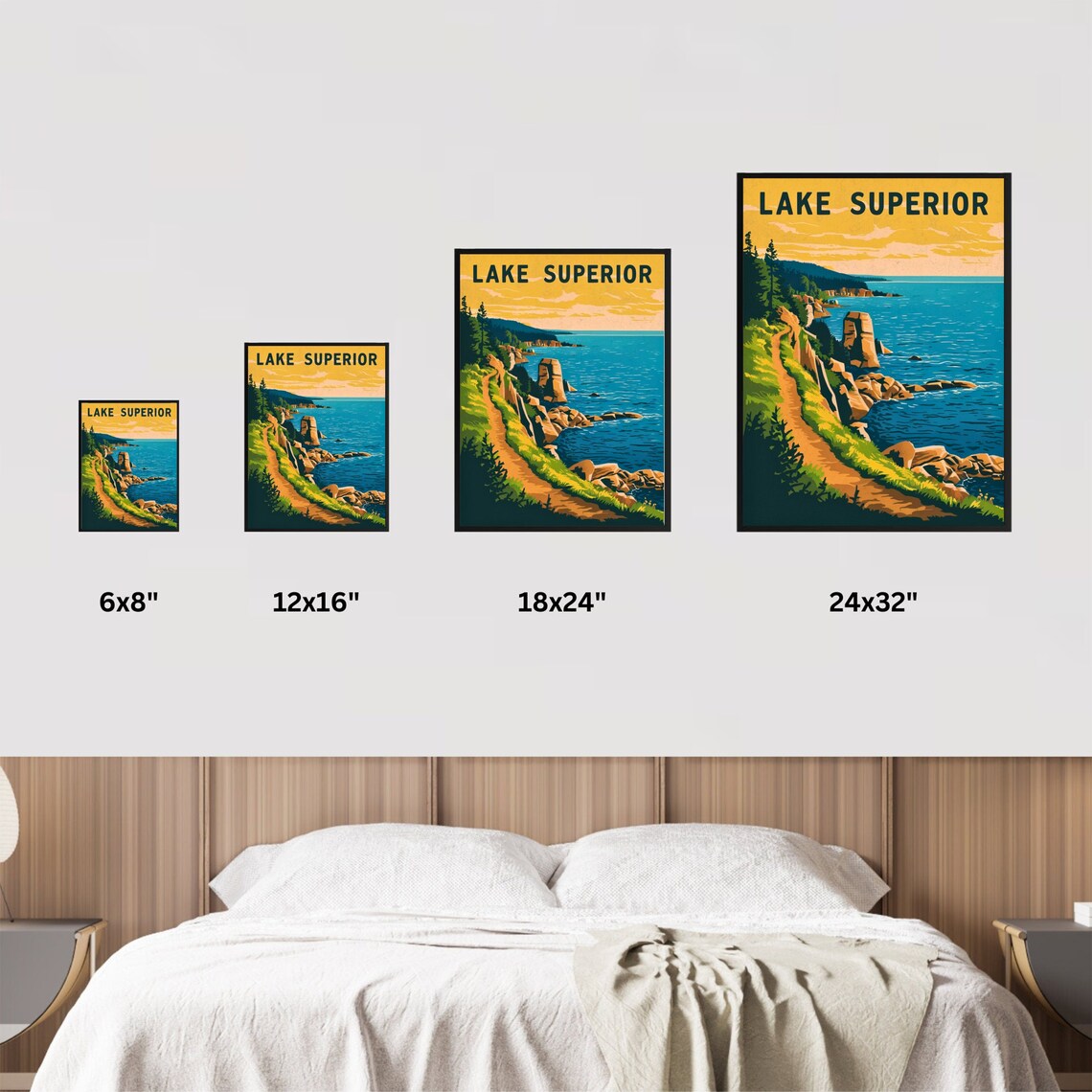 Lake Superior Vintage Rocky Coastline Trail Golden Sunset Poster - Image 3