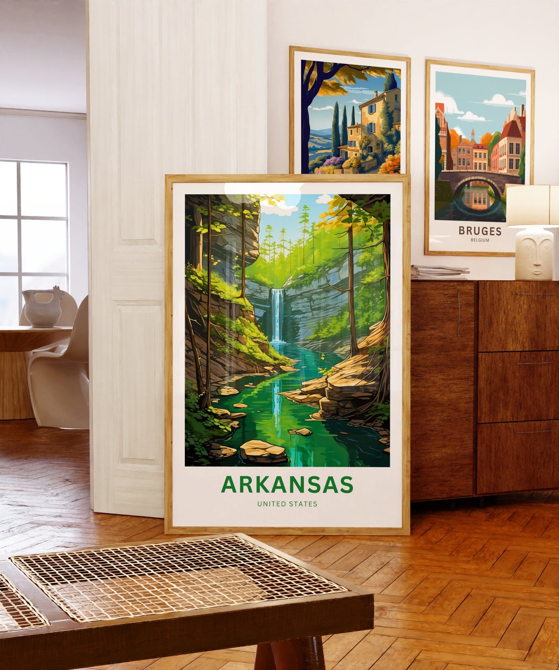 Arkansas Tall Waterfall Canyon Emerald Pool Forest Travel Poster - Image 5