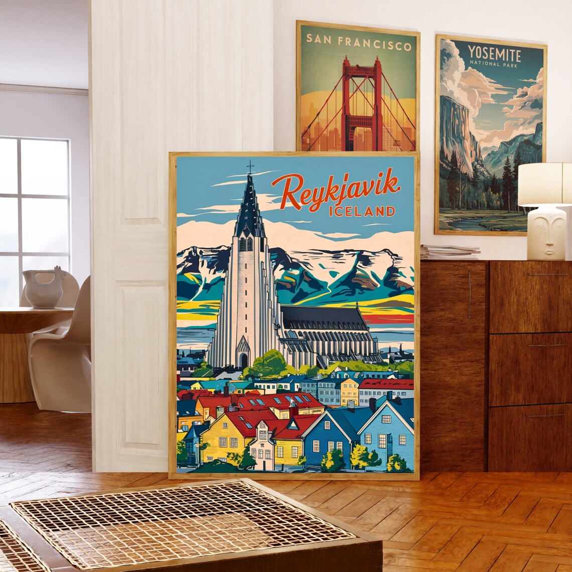 Reykjavik Iceland Vintage Hallgrimskirkja Retro Travel Poster - Image 5