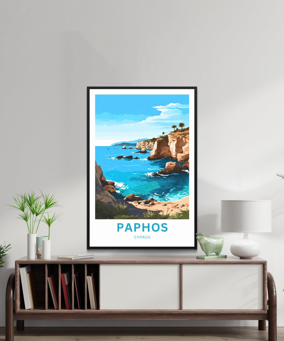 Paphos Cyprus Rocky Cove Stunning Turquoise Sea Beach Poster - Image 4